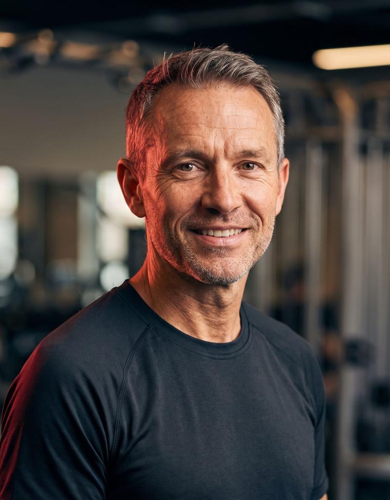 Homme d'âge mûr en pleine forme, à l'entraînement en salle